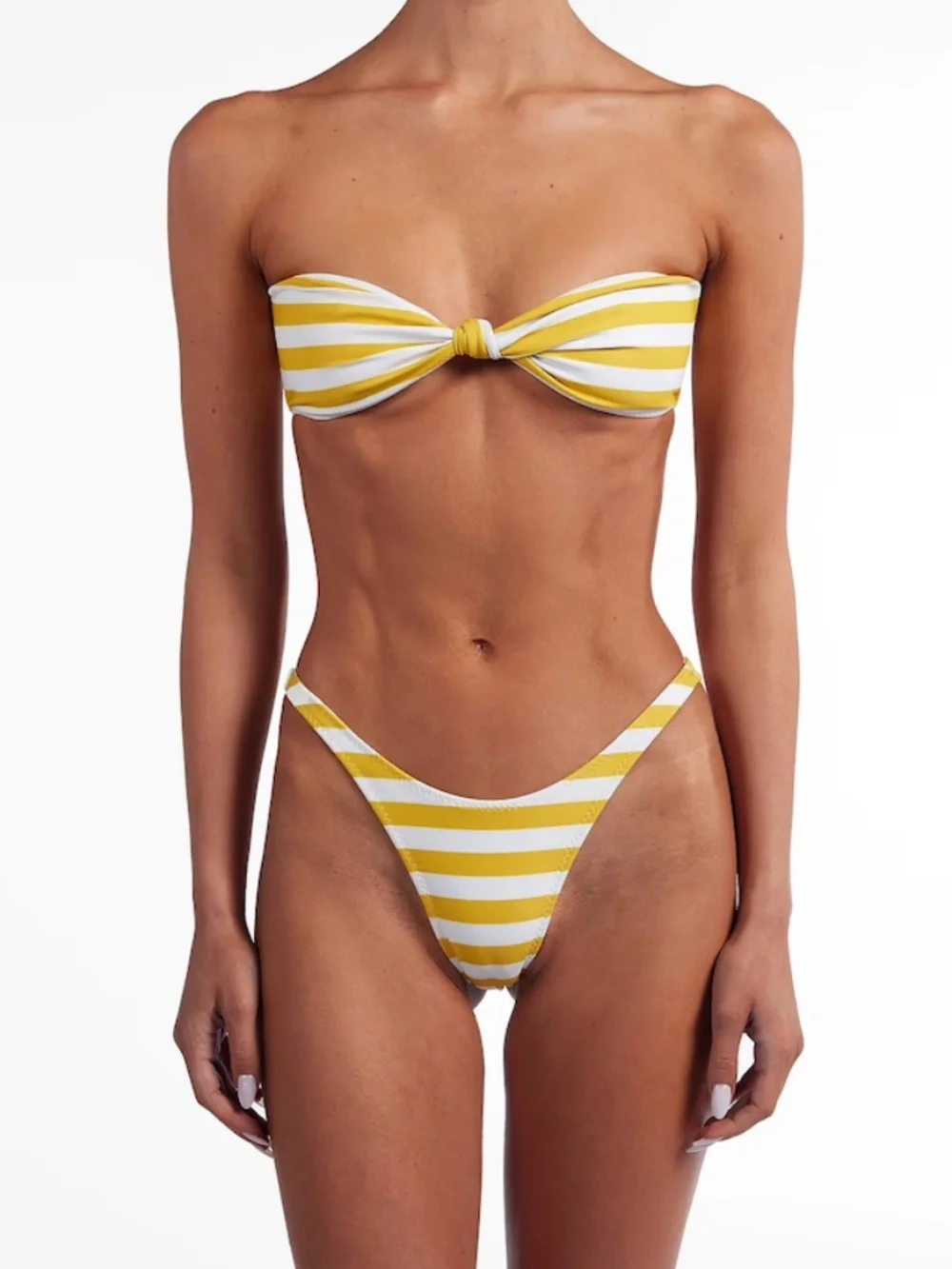SAME Yellow & White Stripped Bandeau Knotted BIkini in XS/Small