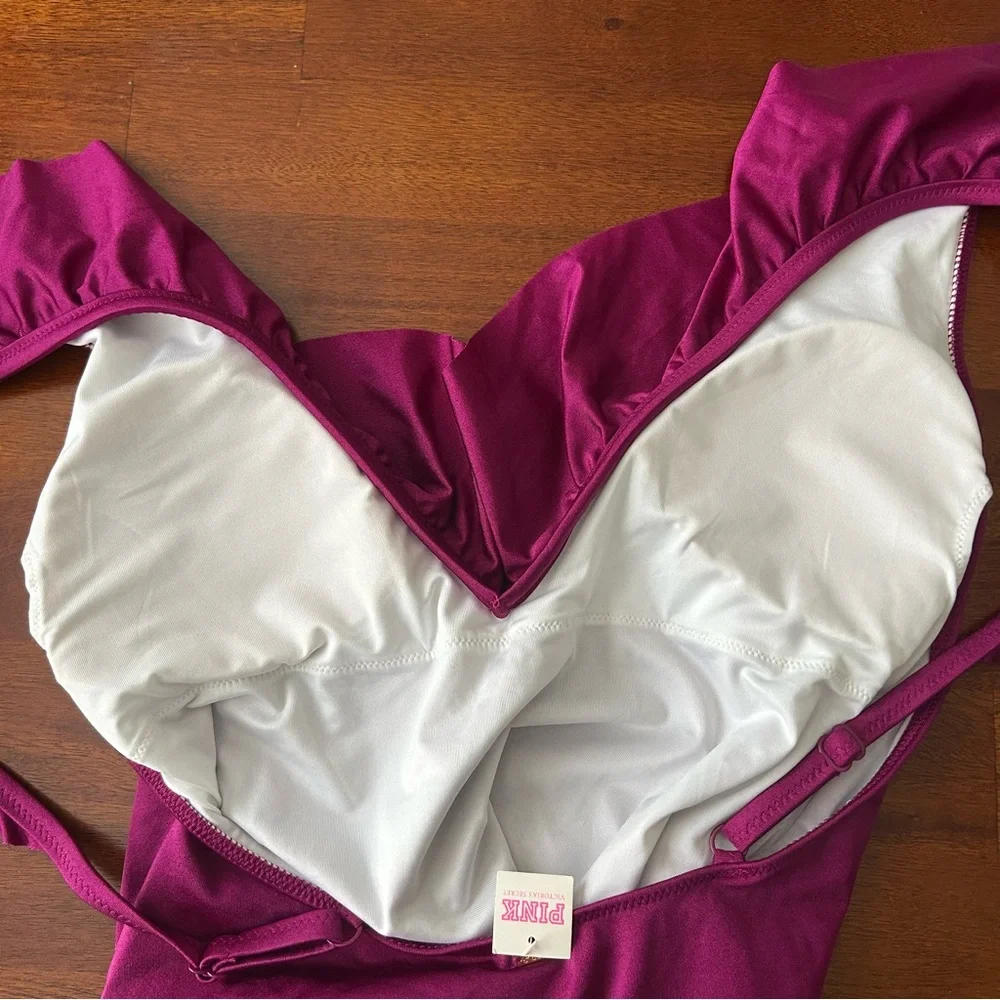 NEW PINK Victoria’s Secret Purple Deep Plunge V-neck One Piece Bathing Suit Swim