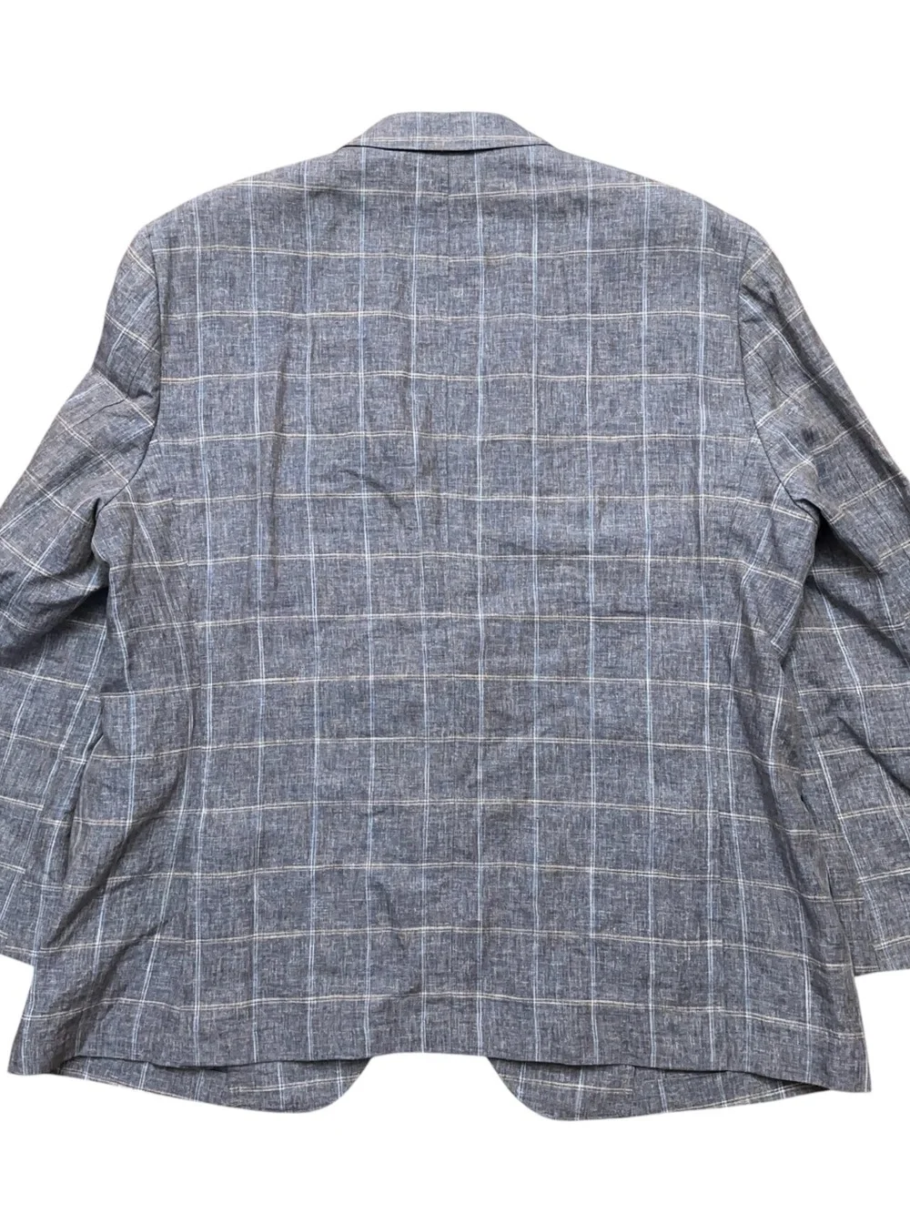 JKT New York Blazer Jacket Mens Size 48R Trent 100% Linen 1/2 Lined Plaid Gray