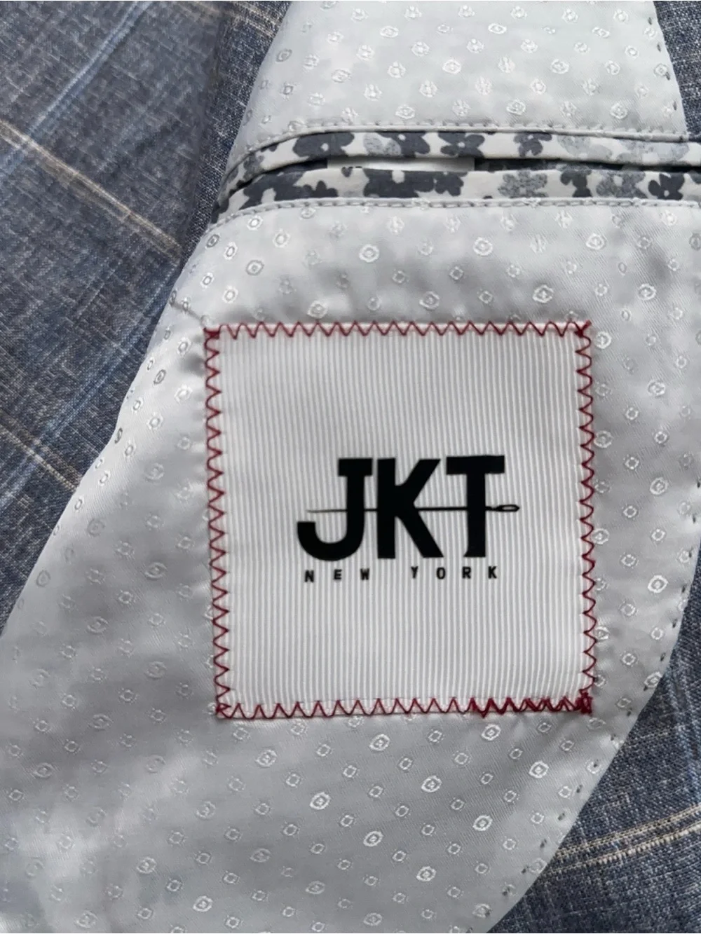 JKT New York Blazer Jacket Mens Size 48R Trent 100% Linen 1/2 Lined Plaid Gray