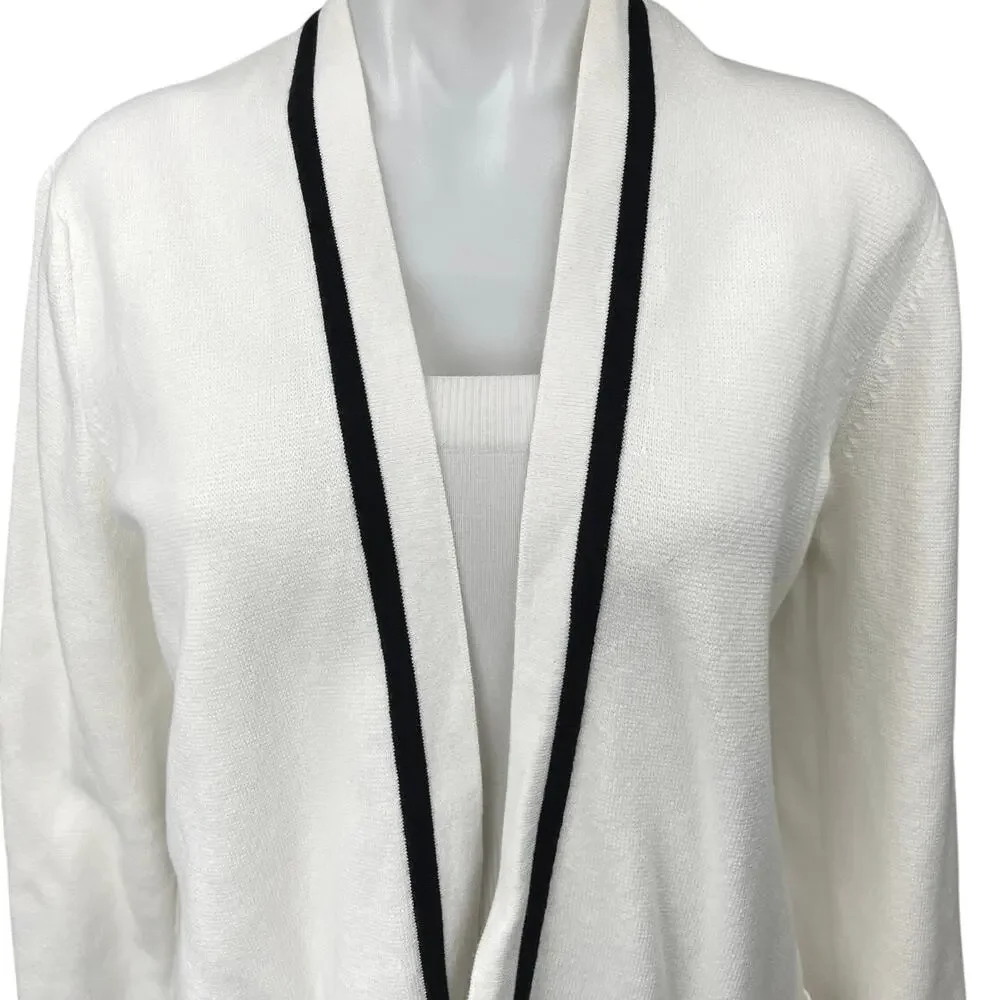 J.Crew Women's White Black Long Sleeve Pocket Open Cardigan Sweater Top Size S