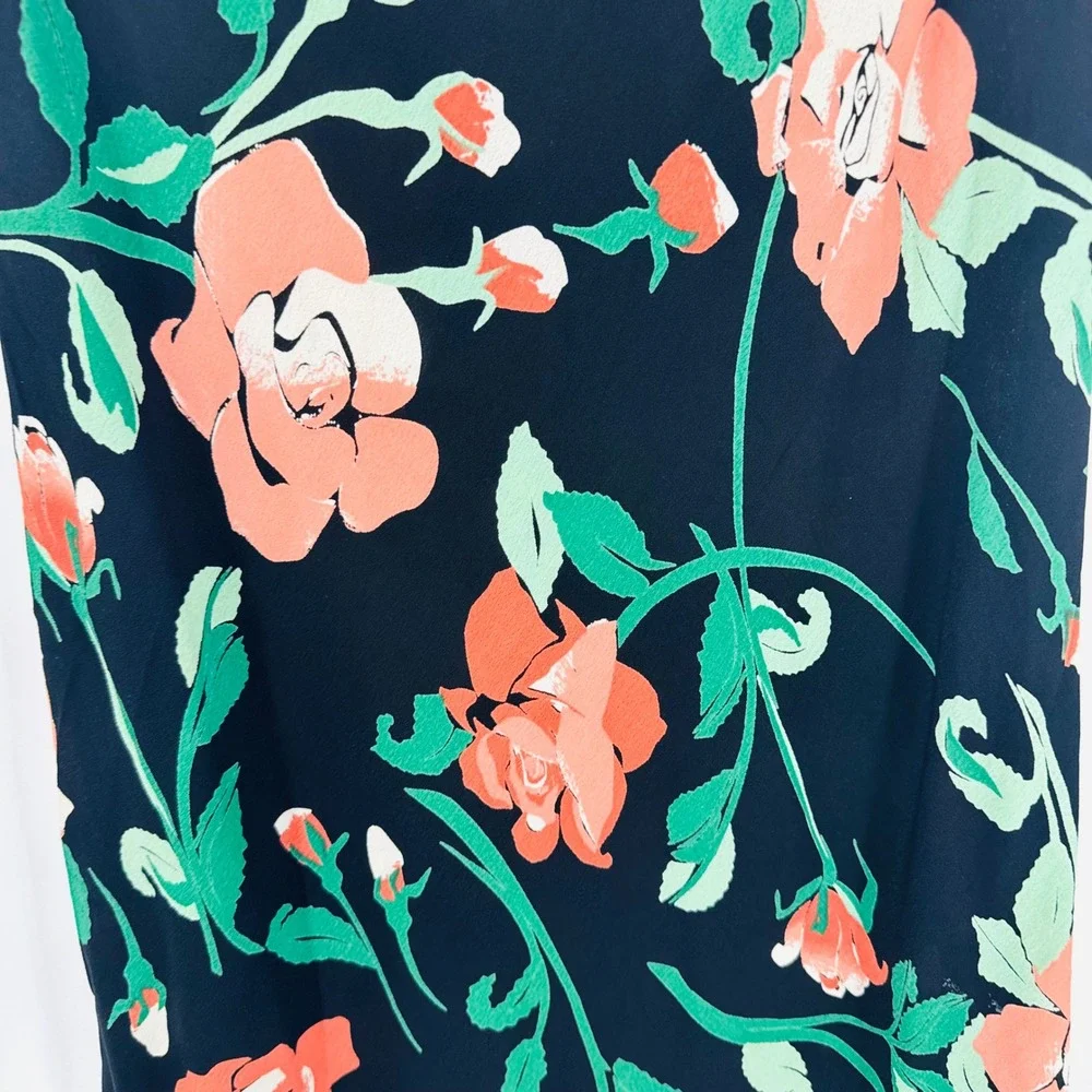 Loco Lindo Womens Black Coral Rose Floral Rayon‎ Midi Skirt Made in USA Size M