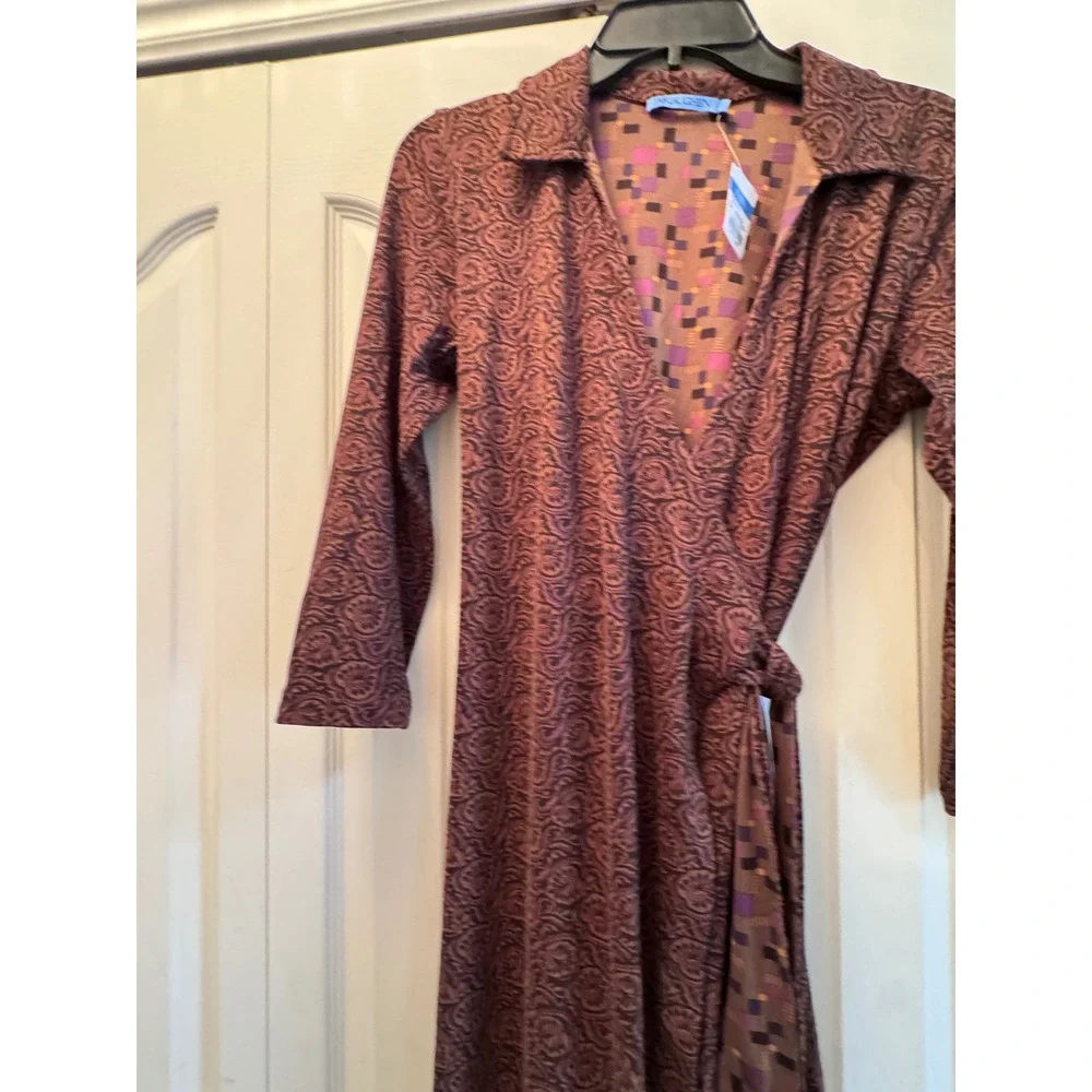 J.McLaughlin Ruthie Wrap Dress Brown Multi Block Party Paisley Midi NWT L