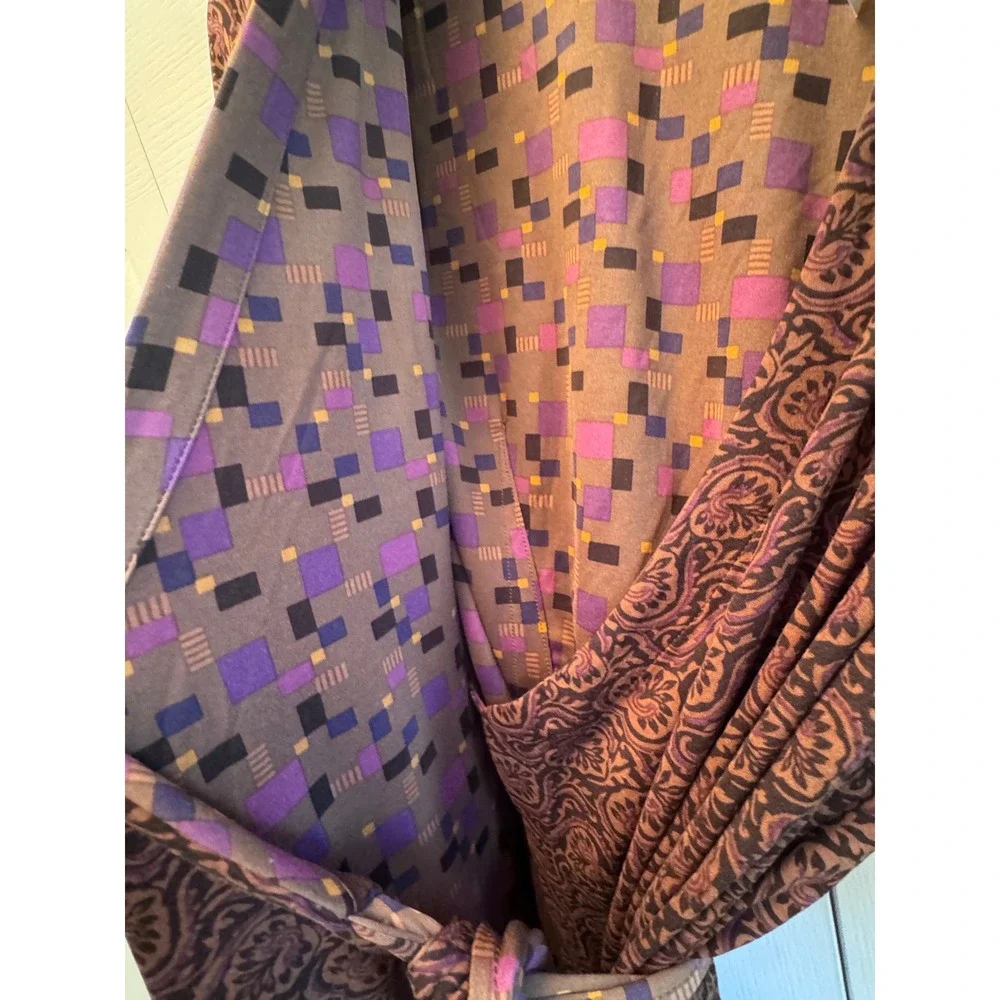 J.McLaughlin Ruthie Wrap Dress Brown Multi Block Party Paisley Midi NWT L