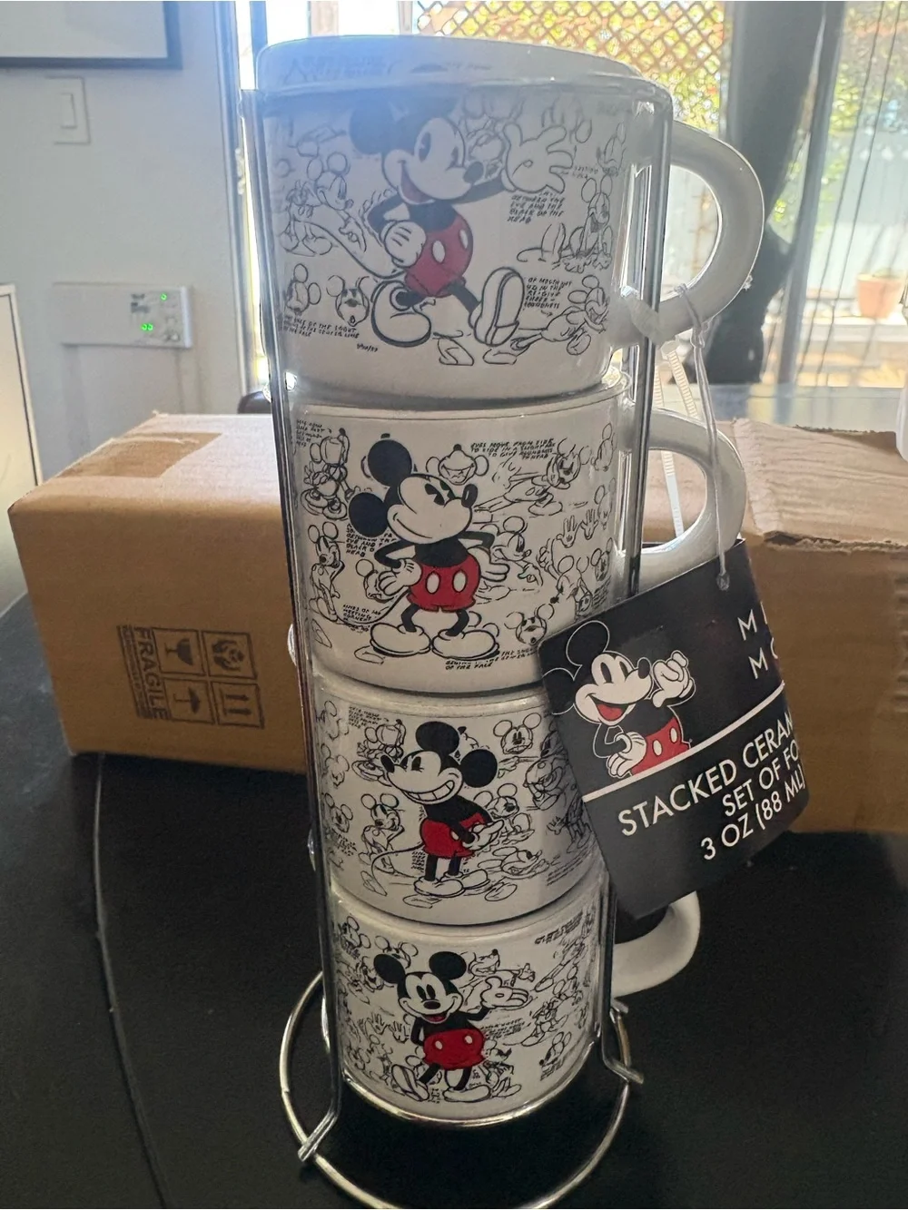 Disney White and Black Mickey Mouse Comic Strip Stackable Espresso Mug set