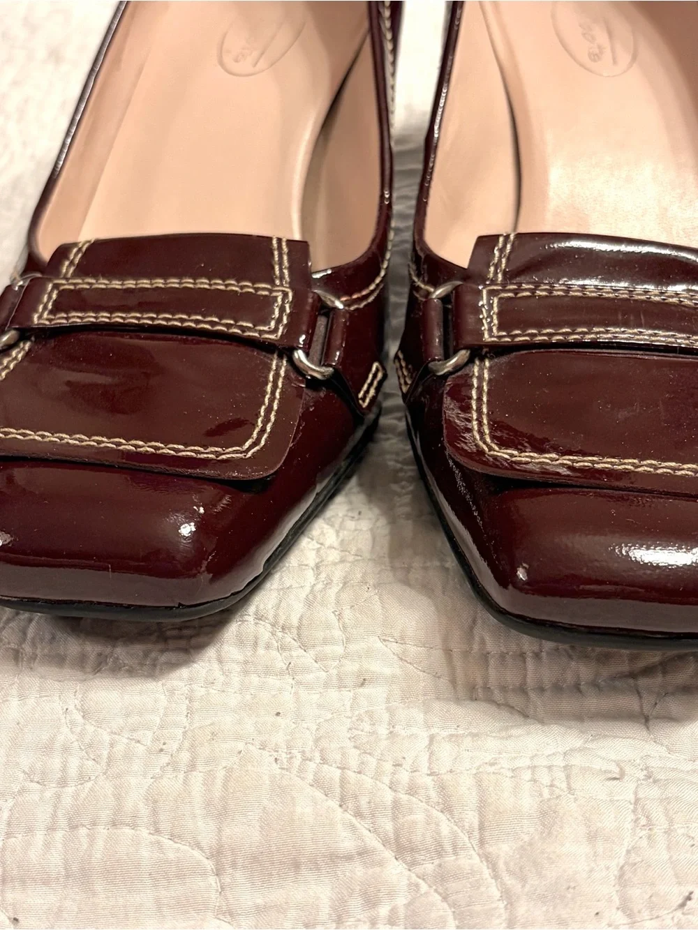 Women's Patent Leather Square-Toe Pumps - Dark Burgundy