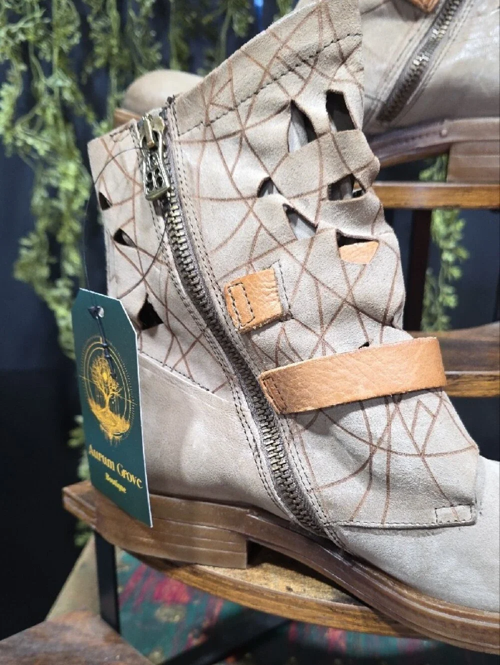 A.S.98 Taupe Ankle Boots with Tan Buckle Straps