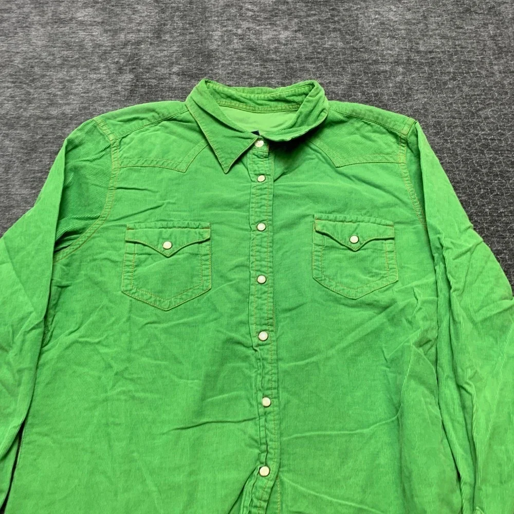 VTG Polo Jeans Ralph Lauren Western Shirt Womens XL Green Long Sleeve Button Up