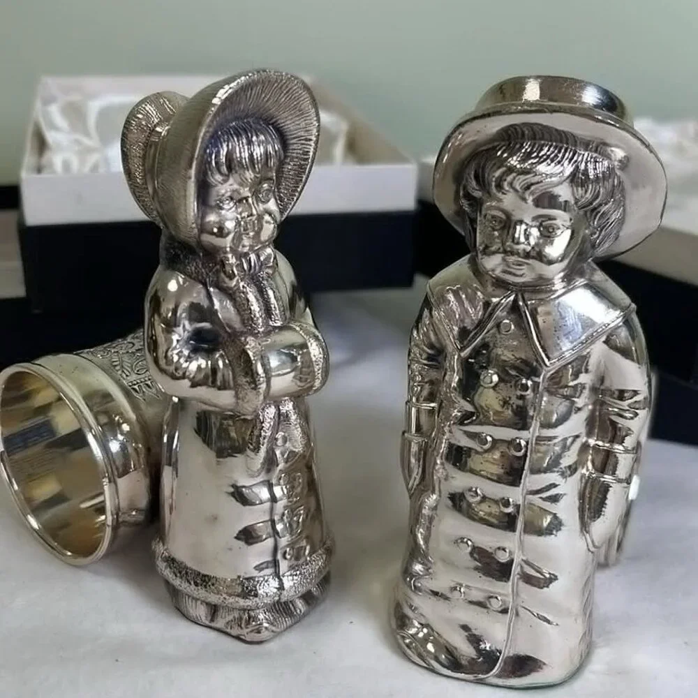 VTG International Silver Co Napkin Band Boy and Girl Set In Original Boxes  Wedd