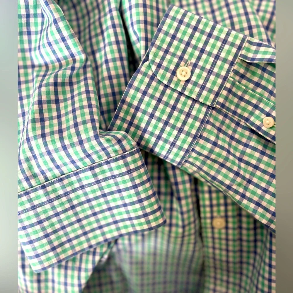 J. Crew Slim Fit Flex Wrinkle Free‎ Blue Green Check Button Down Shirt XL
