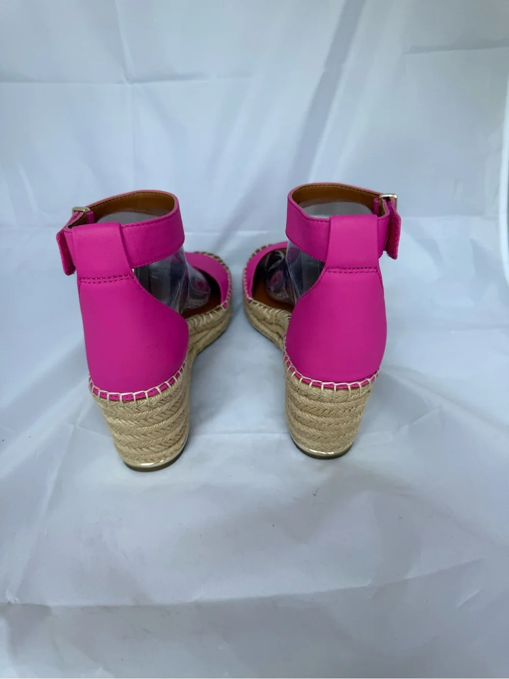 Franco Sarto Clemens Raffia Espadrille Wedge Sandal Pink Leather Size 8.5 with