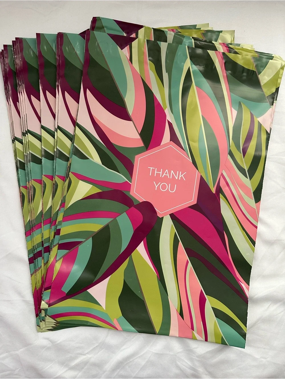 Tropical Leaves Thank You Poly Mailers 10x13 Shipping Envelopes 25 Count