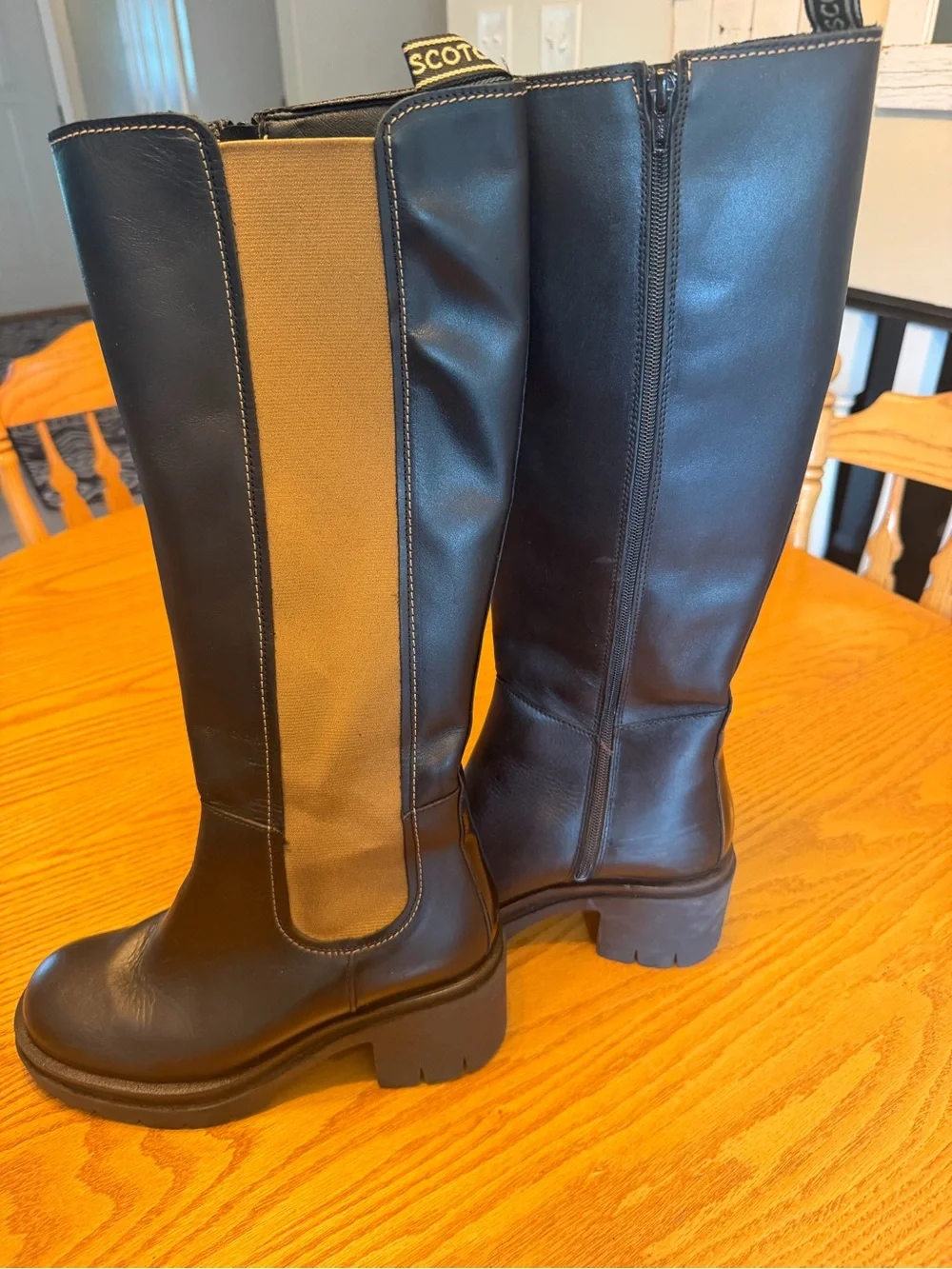Scotch & Soda Black Over-the-Knee Boots with brown Panel size 9