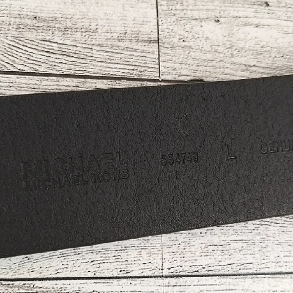 Michael Kors Black Leather Belt with Silver Buckle And Monogram