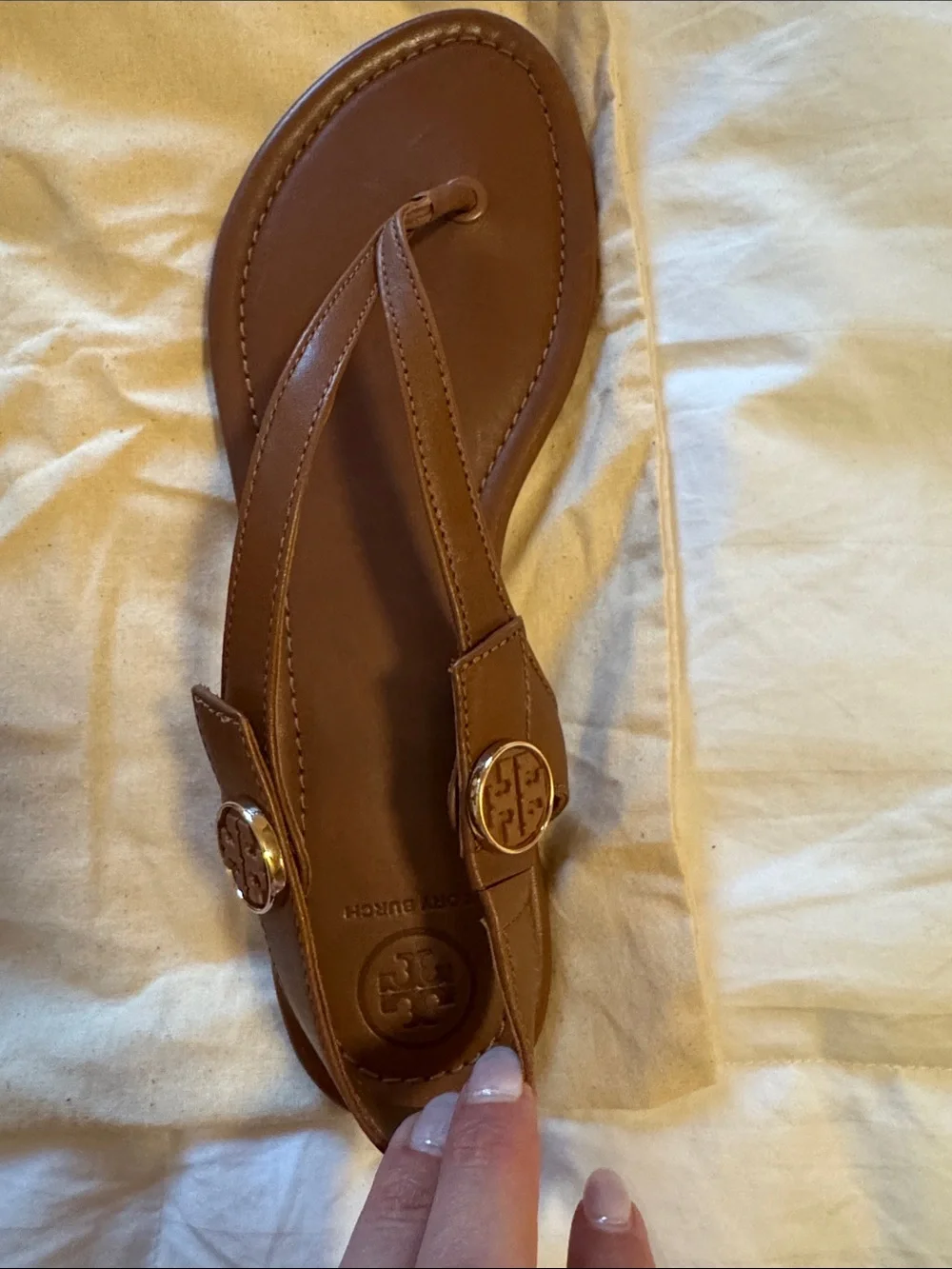 Tory Burch Tan Brown Leather Thong Sandals