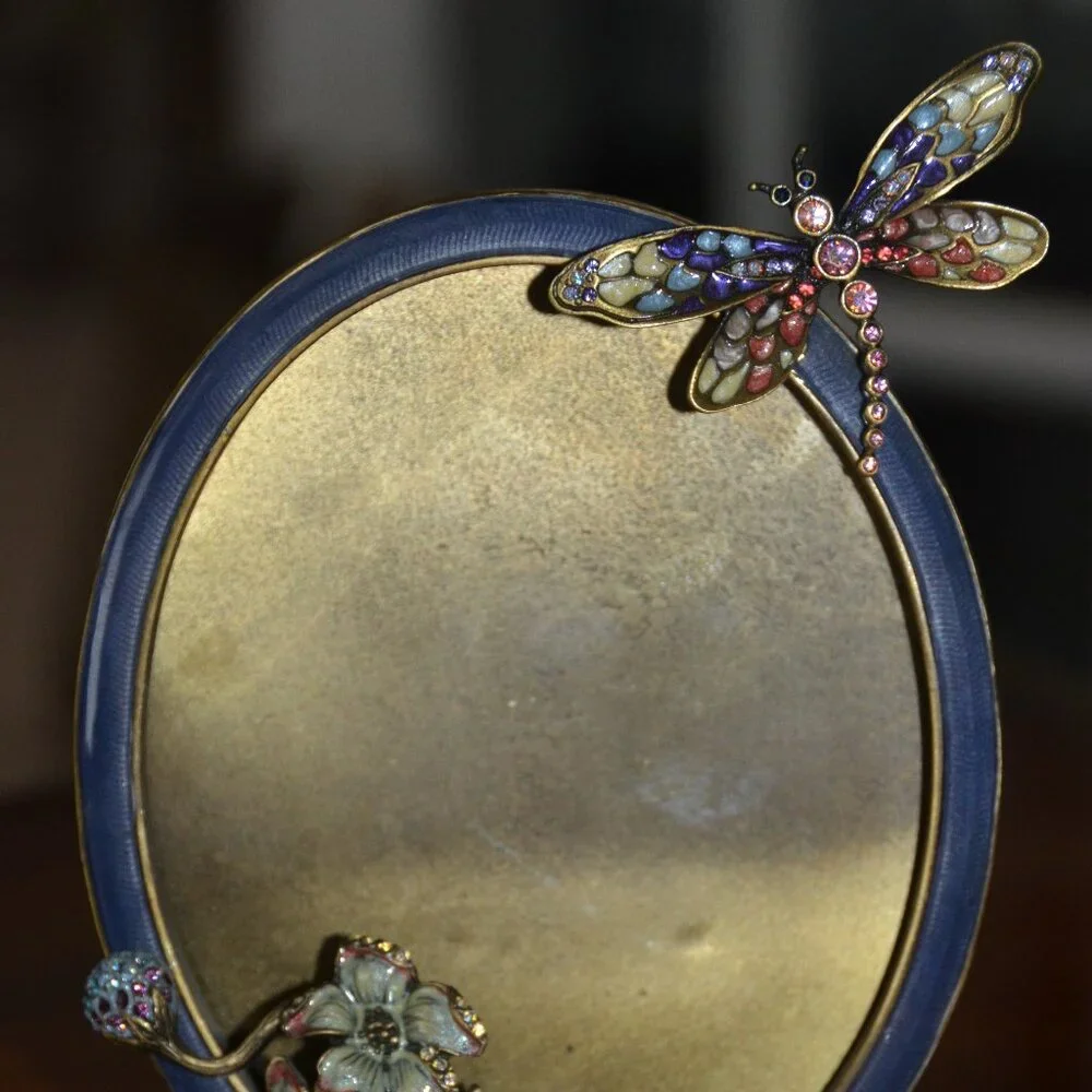 RARE JAY STRONGWATER DRAGONFLY LILY FLOWER FLORAL LEAF  ENAMEL CRYSTAL FRAME