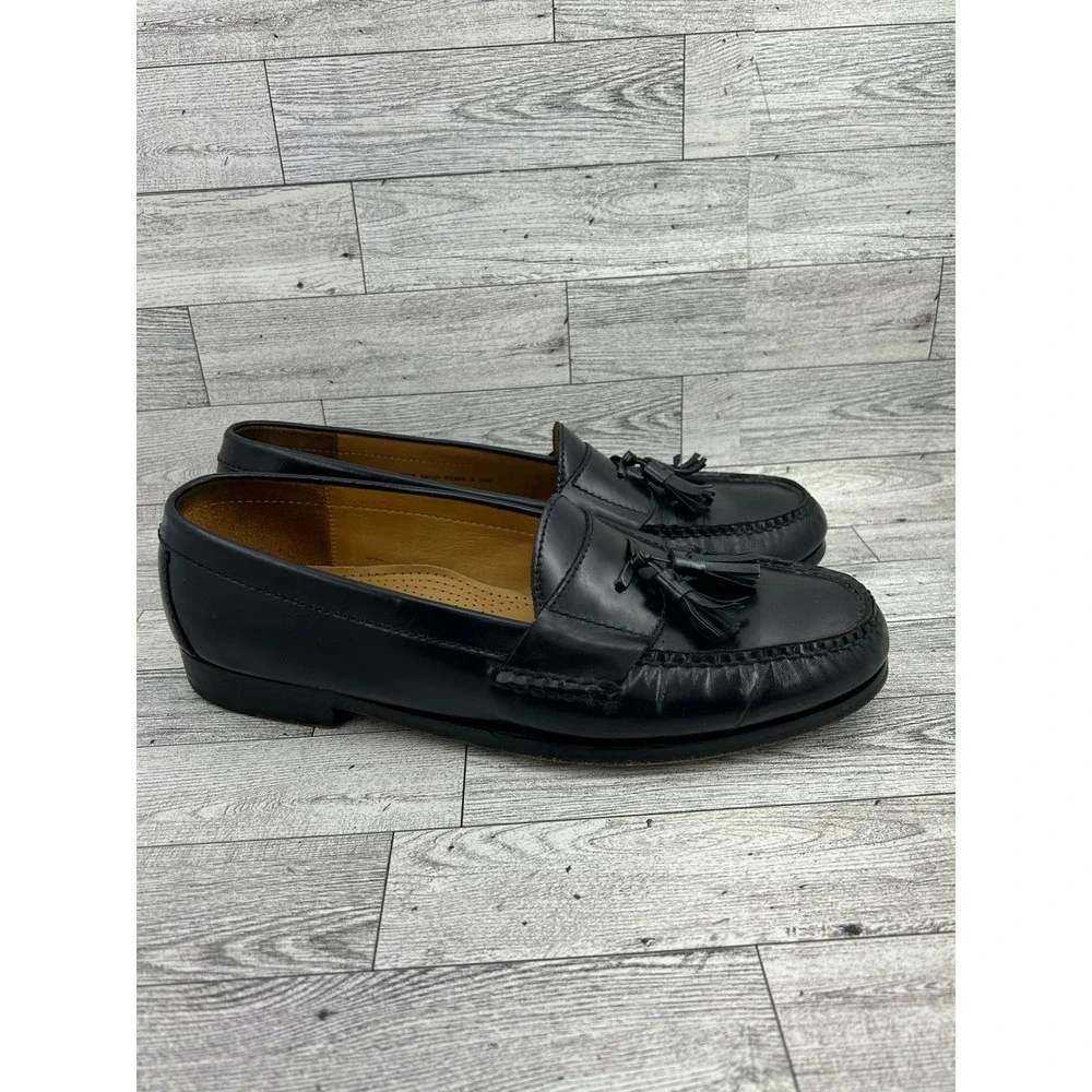 Cole Haan Men Sz 10.5 D Black Leather Pinch Tassel Loafers Dress Shoes‎ 03506