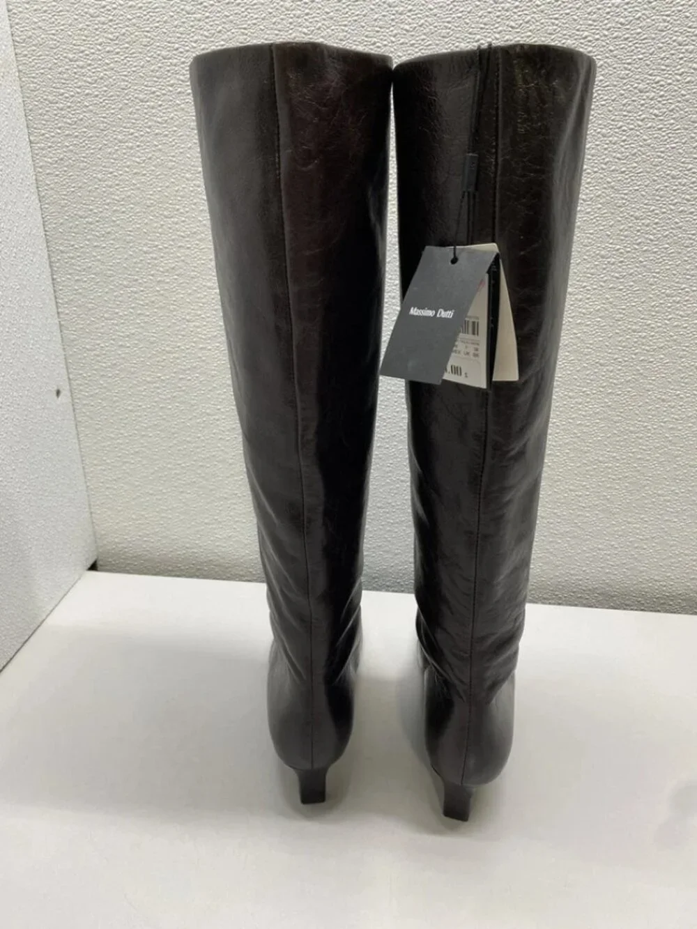 NEW Massimo Dutti Womens Leather Knee High Kitten Heel Square  Boots Size 9 Blac