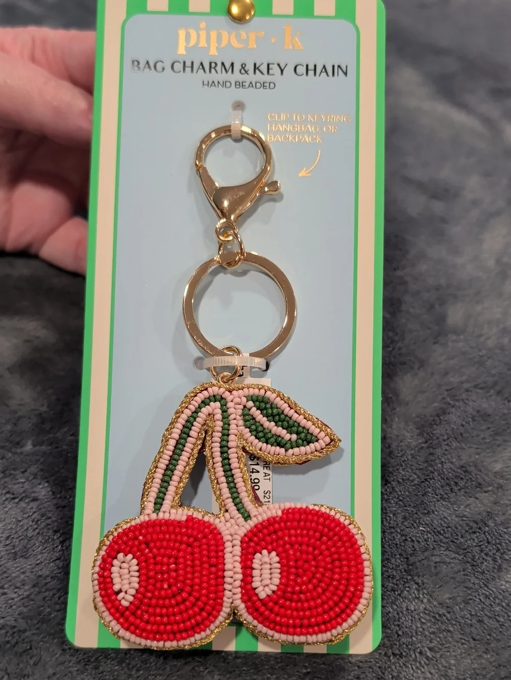 Piper Pink & Red Beaded Cherry Bag Charm Key Chain