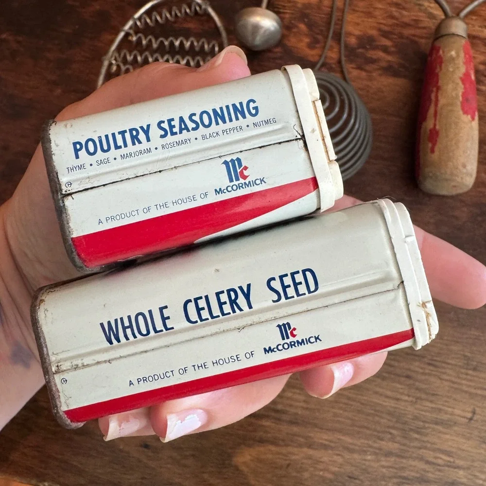 Vintage Kitchen Utensils Lot‎ Red Wood Metal McCormick Spice Tins Decor