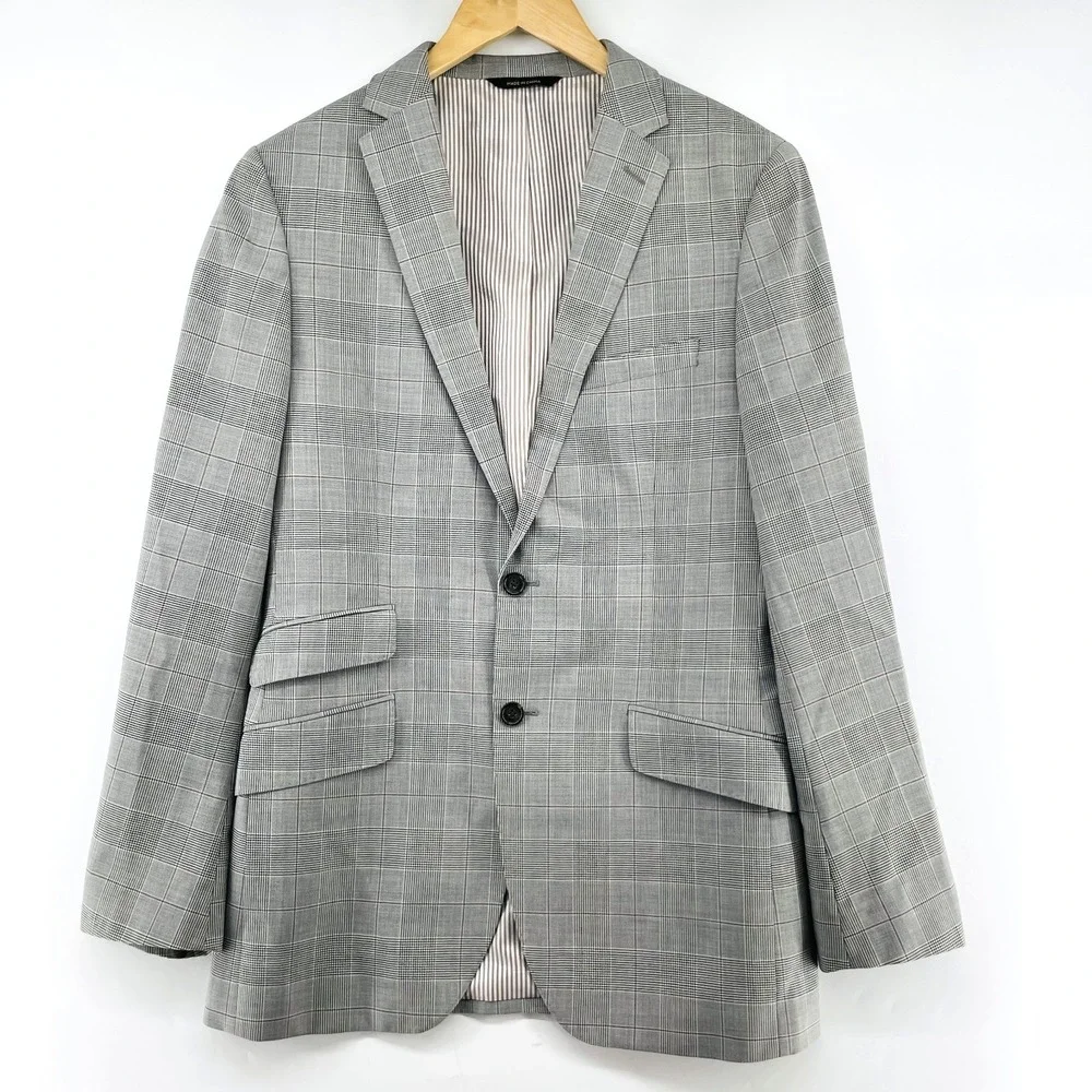 Banana Republic Blazer Men 40L Modern Slim Fit‎ Glen Plaid Italian Wool Gray