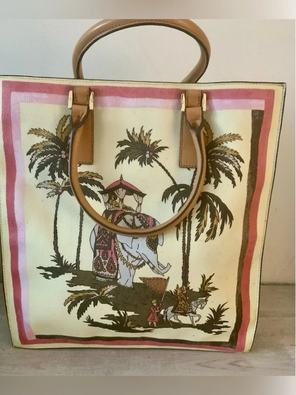 TORY BURCH KERRINGTON TALL ELEPHANT PRINT LARGE TOTE BAG