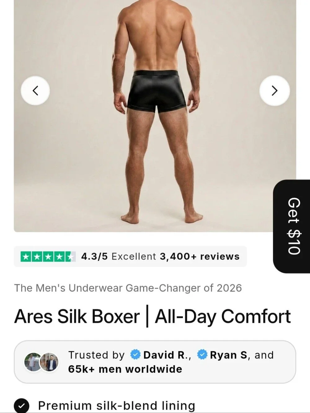 Ares Silk Boxer Briefs Black Size L (Fits Like A M) BRAND NEW