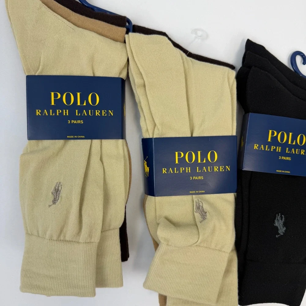 Polo Ralph Lauren Mens Dress Socks 9 Pairs Lot Black Brown Khaki Size 10-13 NEW