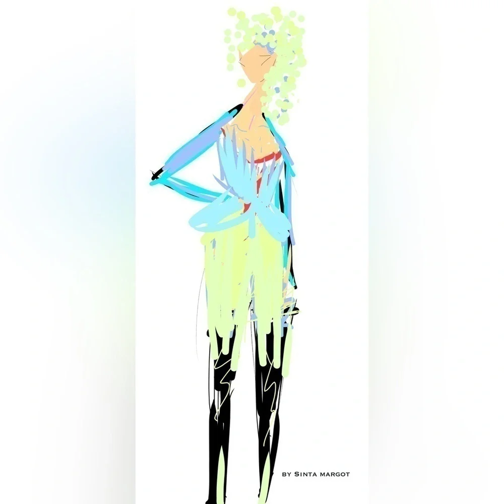 Digital art by me semi abstract figure colorful fashion like sketch NWT