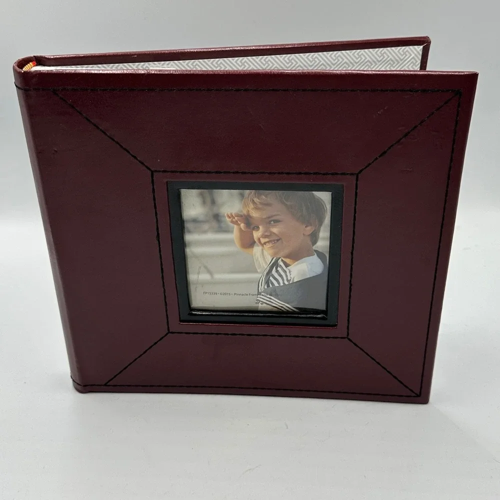 Pinnacle Frames & Accents Photo Album Burgundy Faux Leather Holds 4X6 Pictures