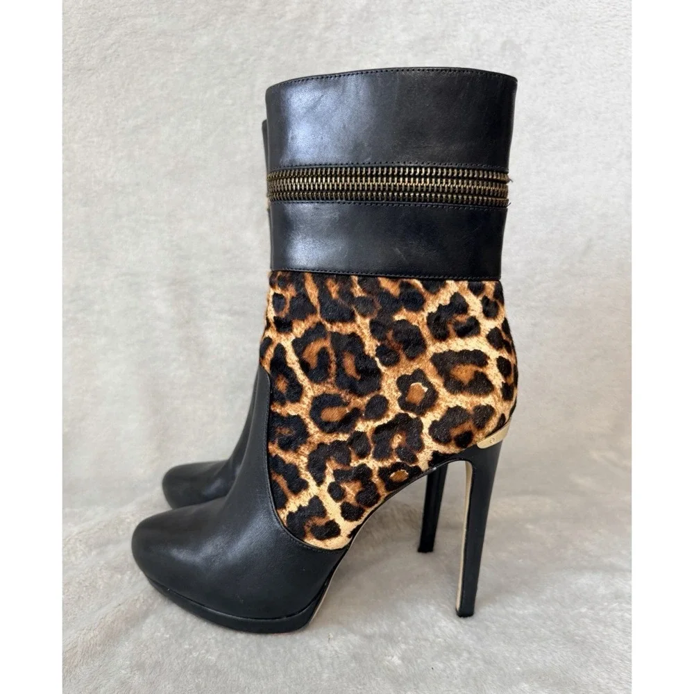 MICHAEL KORS HAYA Leopard STILETTO HEEL BOOTS SZ‎ 8 Hair on Leather