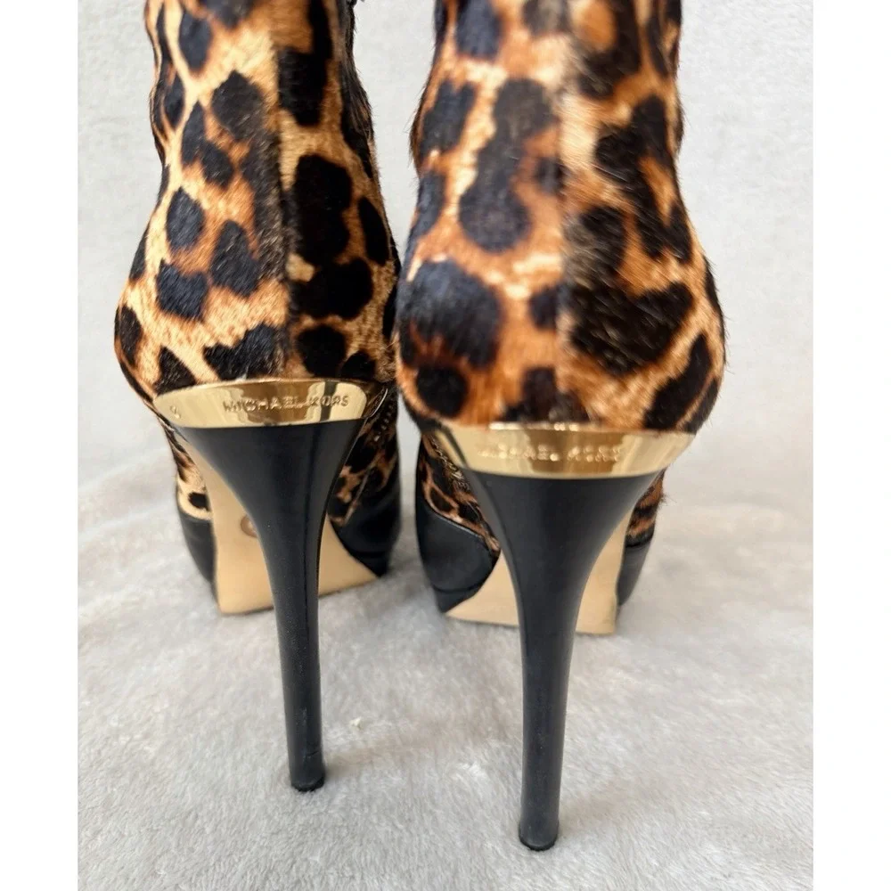 MICHAEL KORS HAYA Leopard STILETTO HEEL BOOTS SZ‎ 8 Hair on Leather