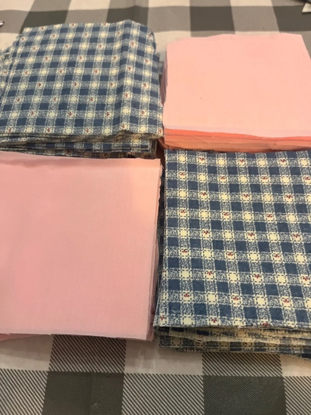 Cottagecore patchwork Solid Pink and Blue Gingham Cotton Fabric