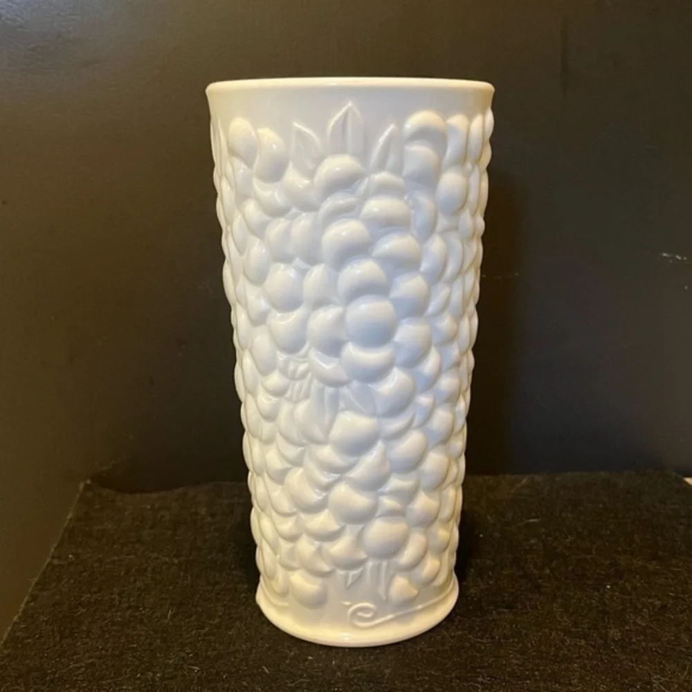 Vintage Textured Fruit Pattern Milk Glass Vase