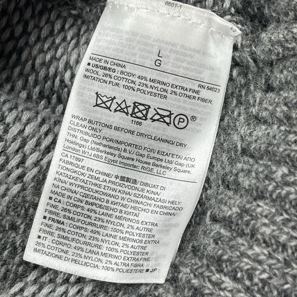 Banana Republic Sweater Mens Large Gray‎ Wool Blend Shawl Collar Toggle Button