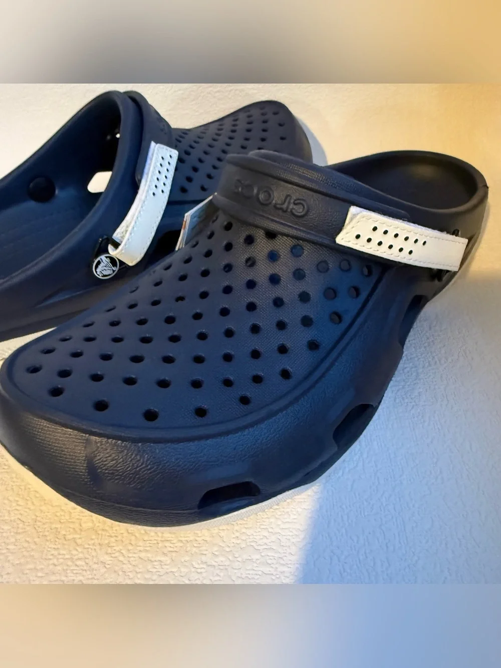 Crocs Swiftwater Deck Clogs Men’s 11 Navy White Water Shoes NWT