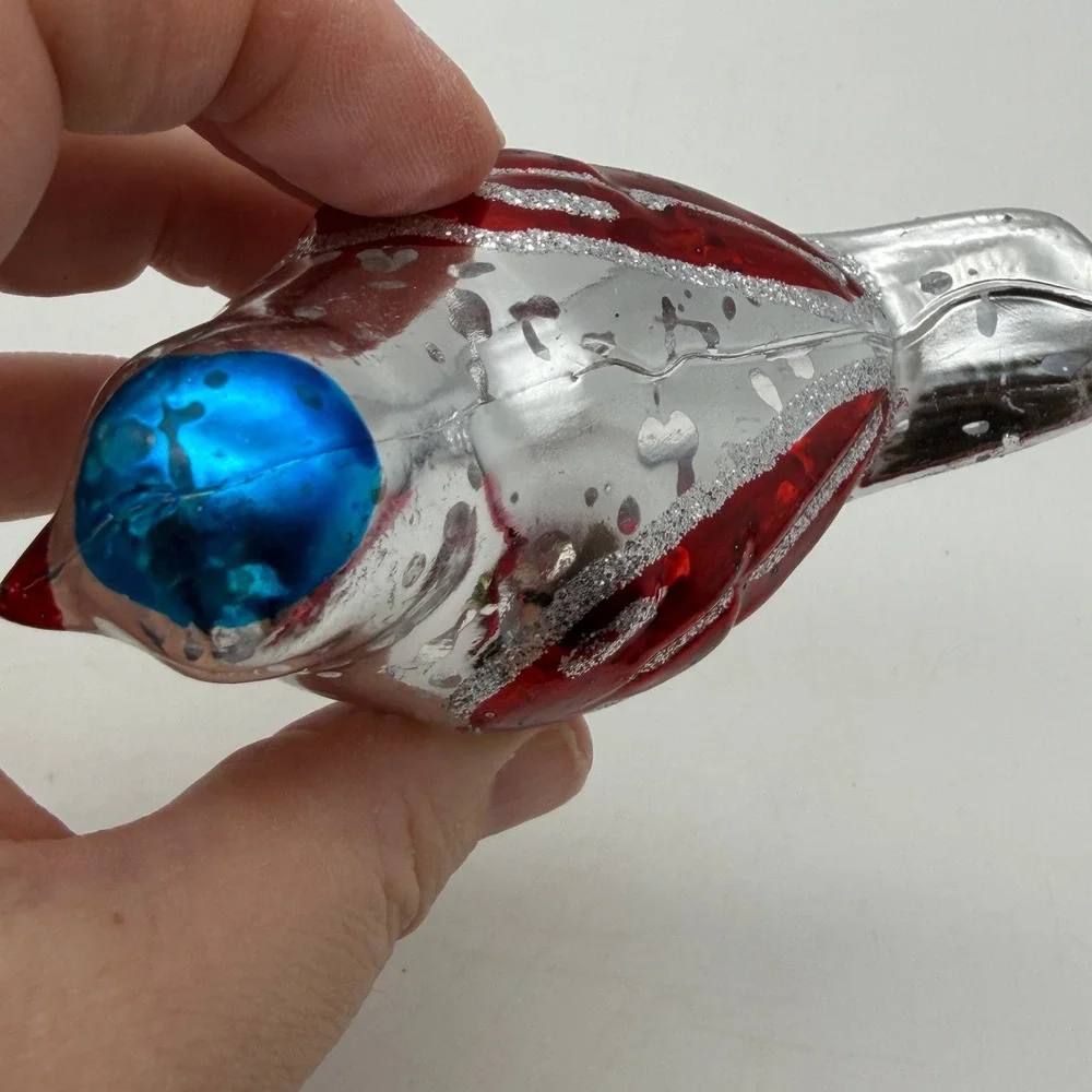 Bird Christmas Ornaments Red Cardinal Silver Songbird Clip-On Plastic