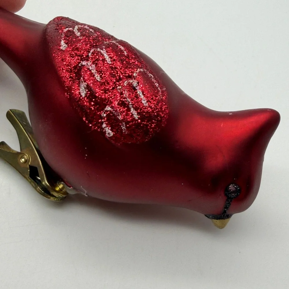 Bird Christmas Ornaments Red Cardinal Silver Songbird Clip-On Plastic