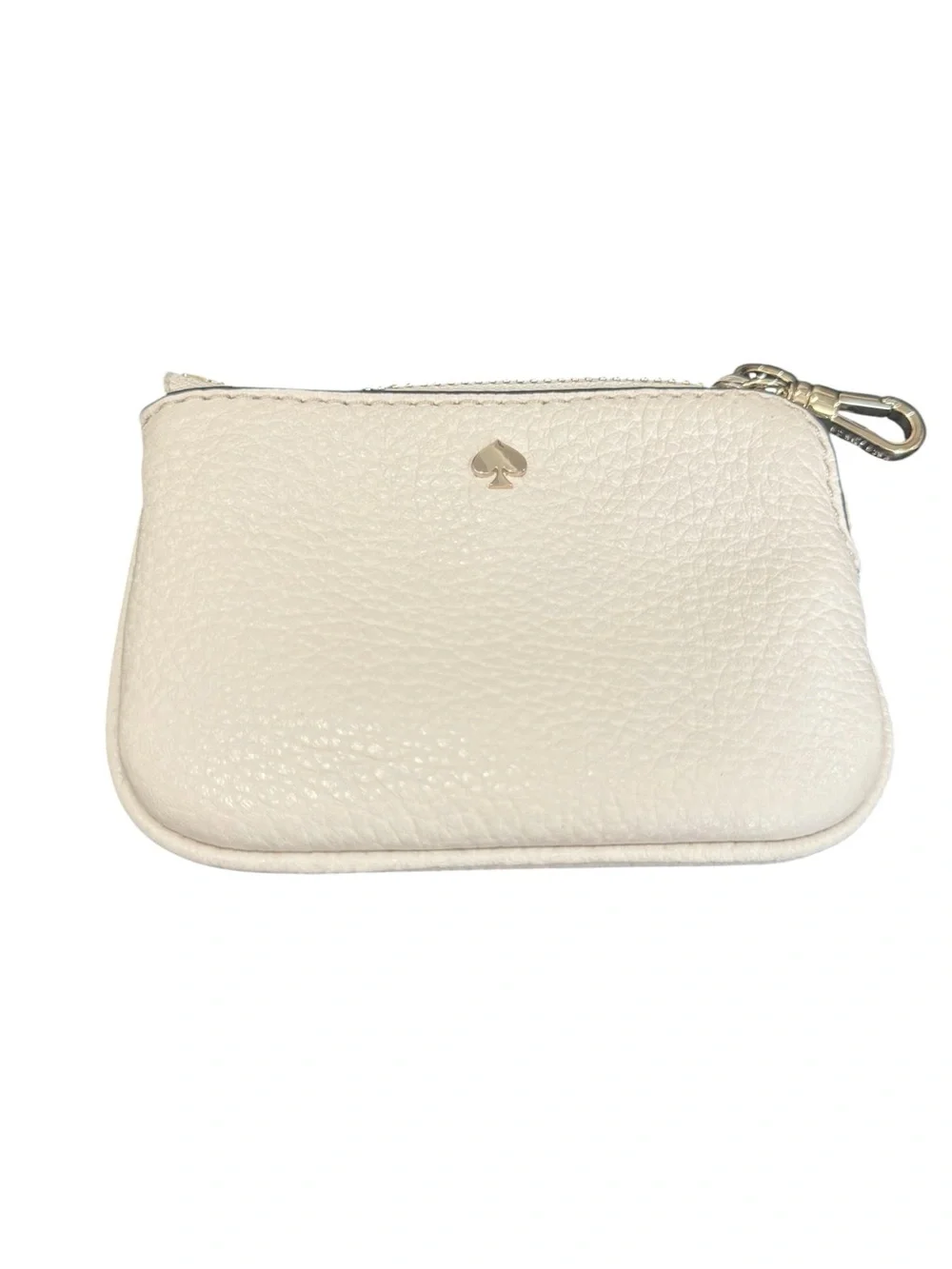 kate spade mini Pebbled Leather Zip Coin Pouch in Cream with Gold Spade