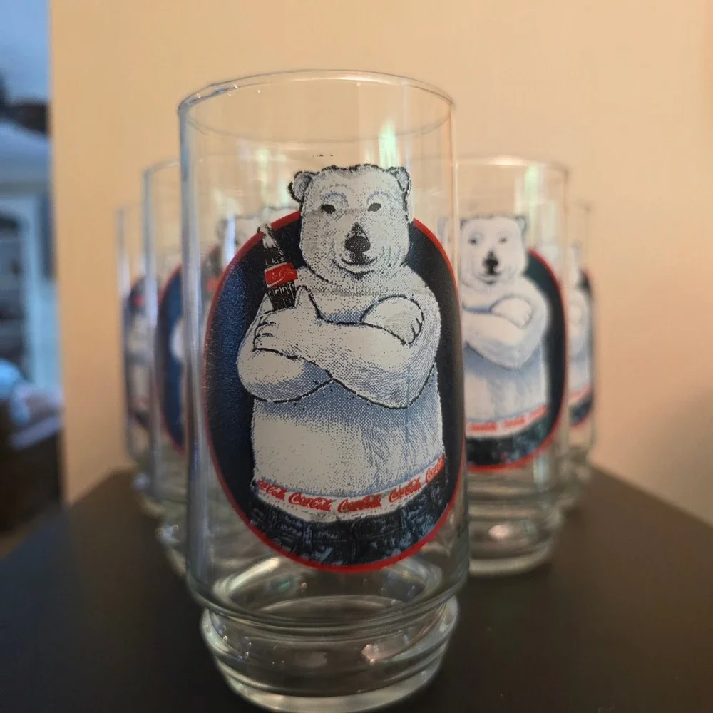 Coca-Cola Attitude Bear Glassware Set 6 In Box 16oz Polar Bear Tumblers 90s
