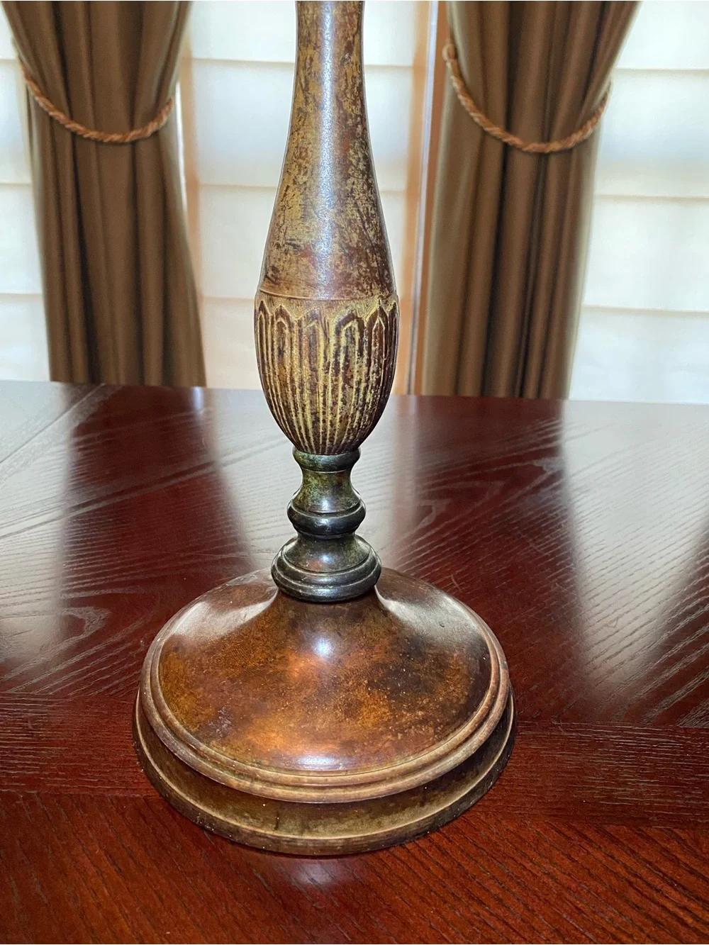 Metal painted Wood-Tone Decorative Candlestick Holder - Brown with patina