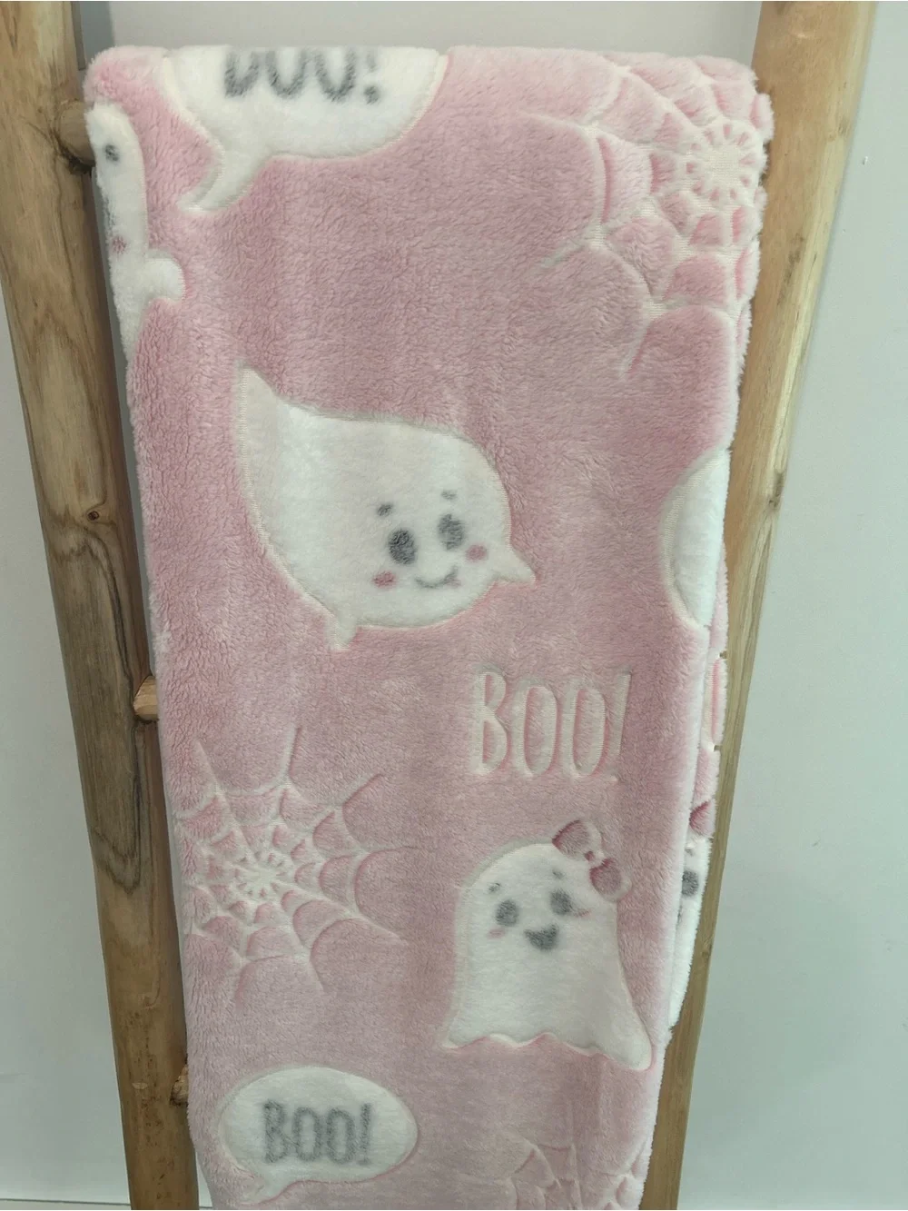 CJ&J Pink Glow In The Dark Ghost Plush Throw Blanket Halloween Boo Spider Web