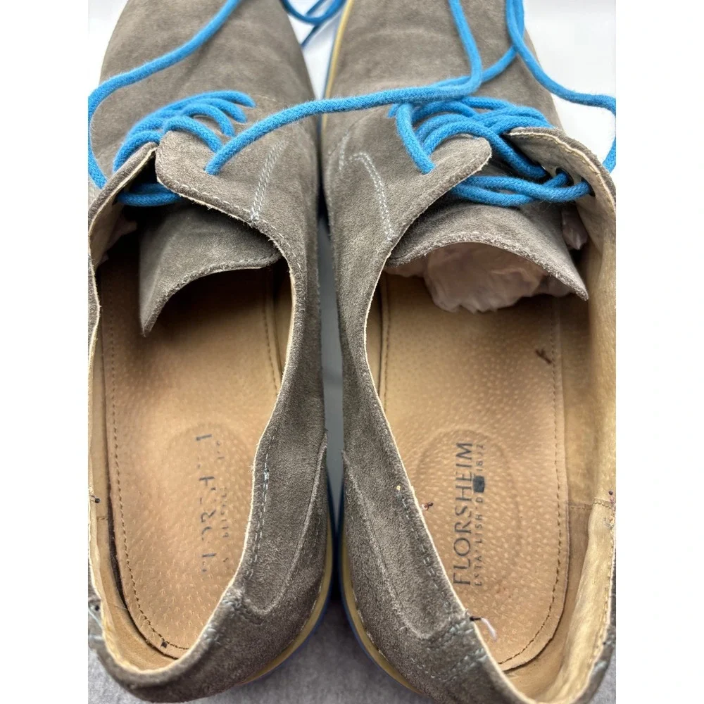 Florsheim Mens Gray Suede Oxford Shoes Blue Sole Lace Up Casual Dress Size 12 M