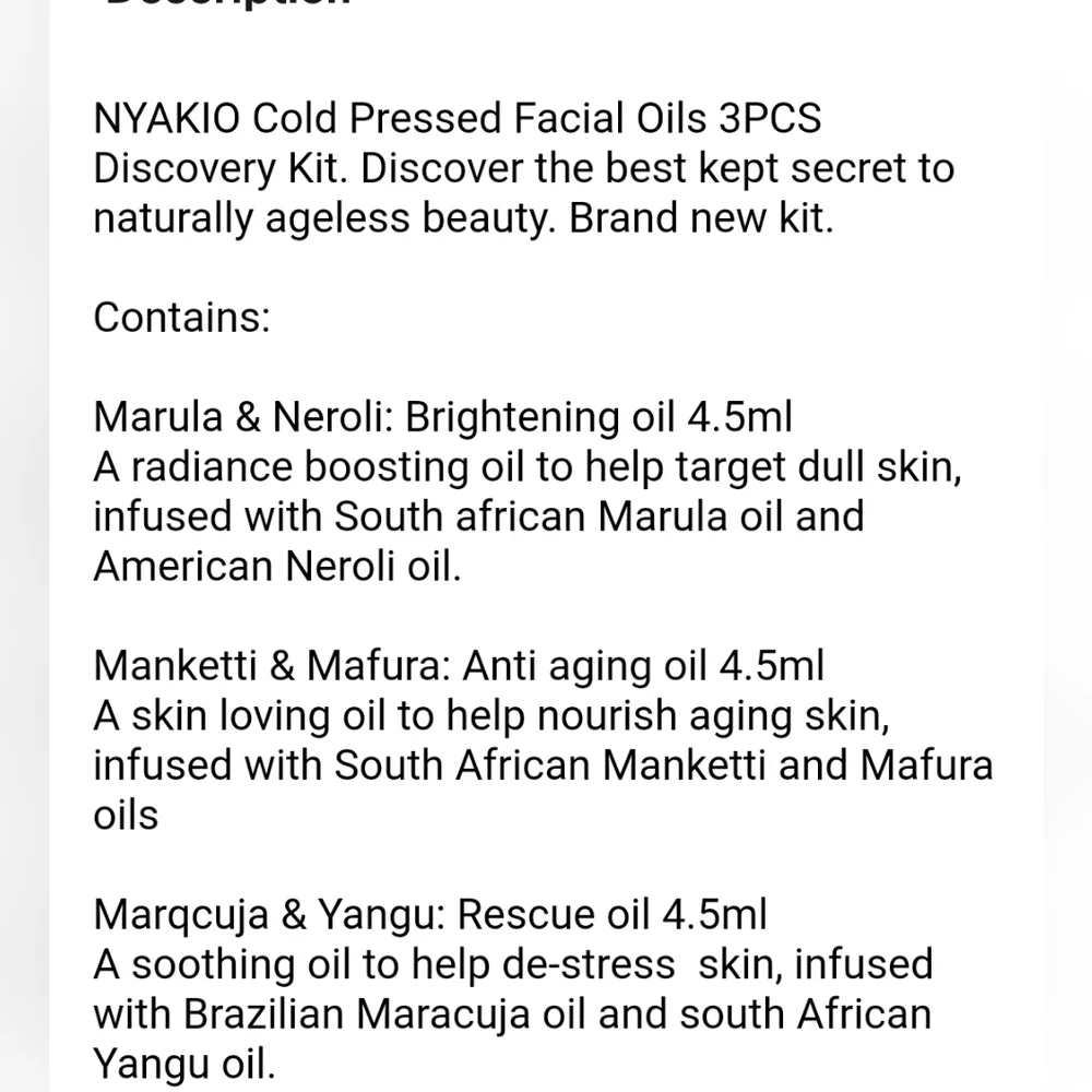 Nyakio Cold Pressed Facial Oils 3-pc  Discovery Kit Maracuja Marula Manketti