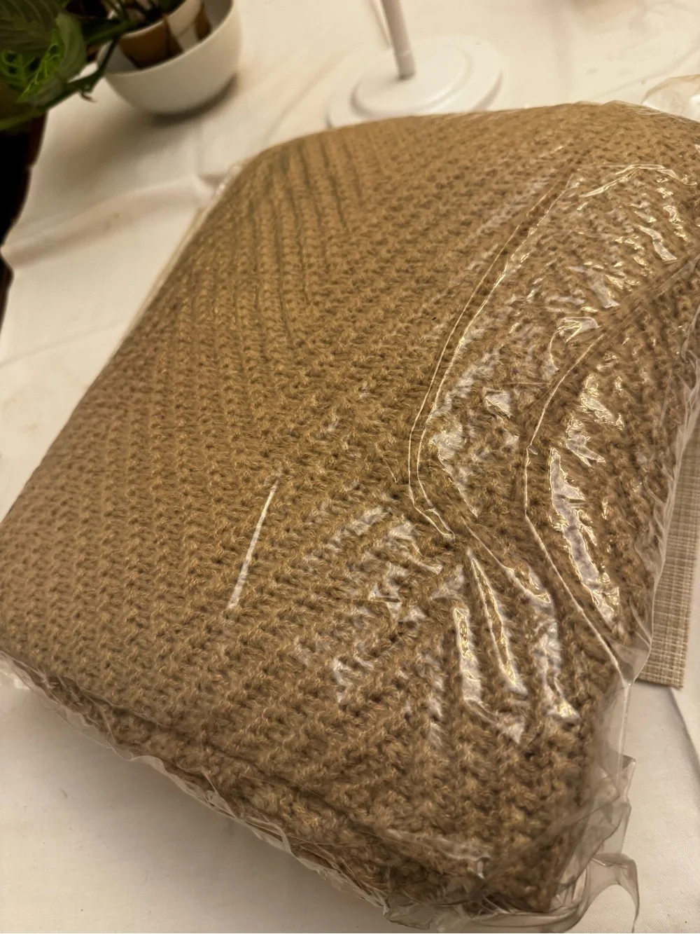 Plush Waffle Knit Throw Blanket - Taupe