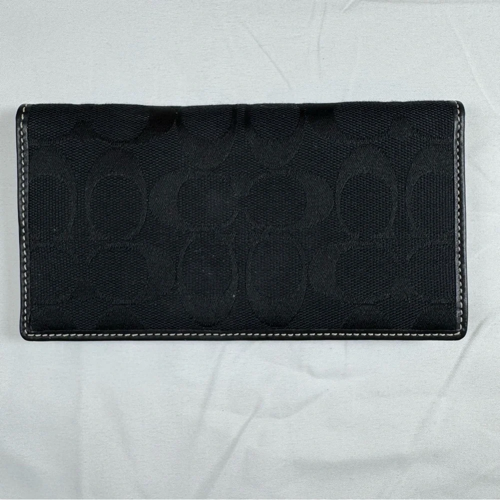Coach‎ Leather Canvas Wallet Signature Black Classic Bi-fold Wallet Signature
