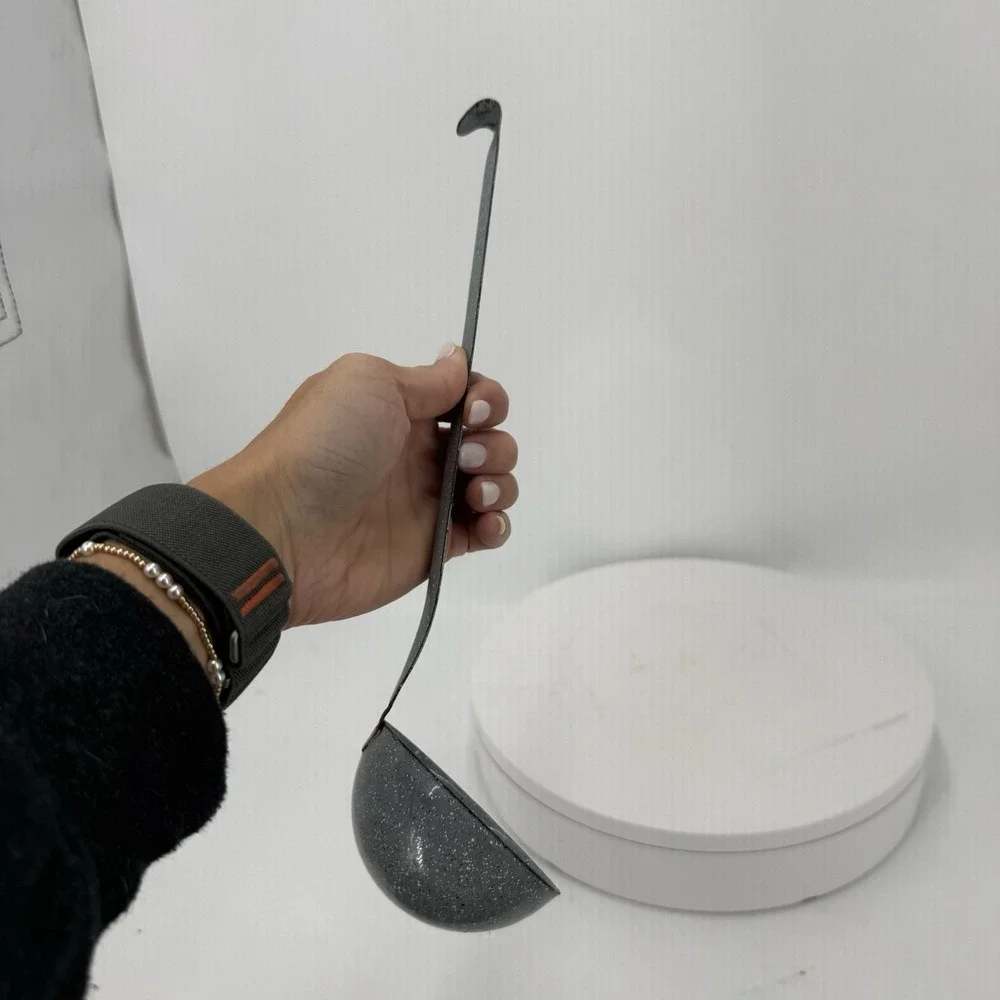 Vtg Gray Speckled Graniteware Enamel Ladle Long Hook Handle Primitive Kitchen