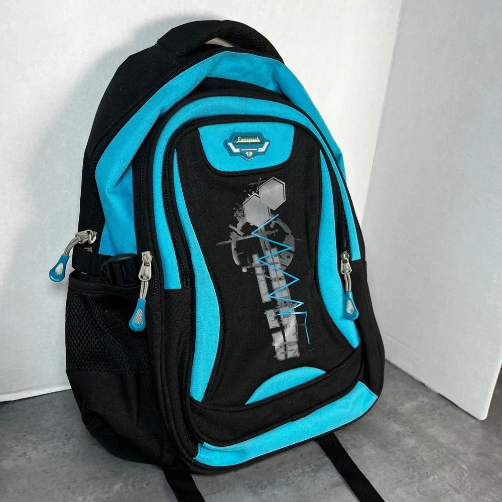 Fanspack Blue Black Multi-Pocket School Travel Backpack with Reflective Straps‎