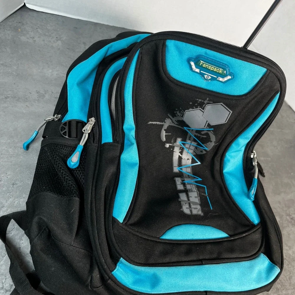 Fanspack Blue Black Multi-Pocket School Travel Backpack with Reflective Straps‎