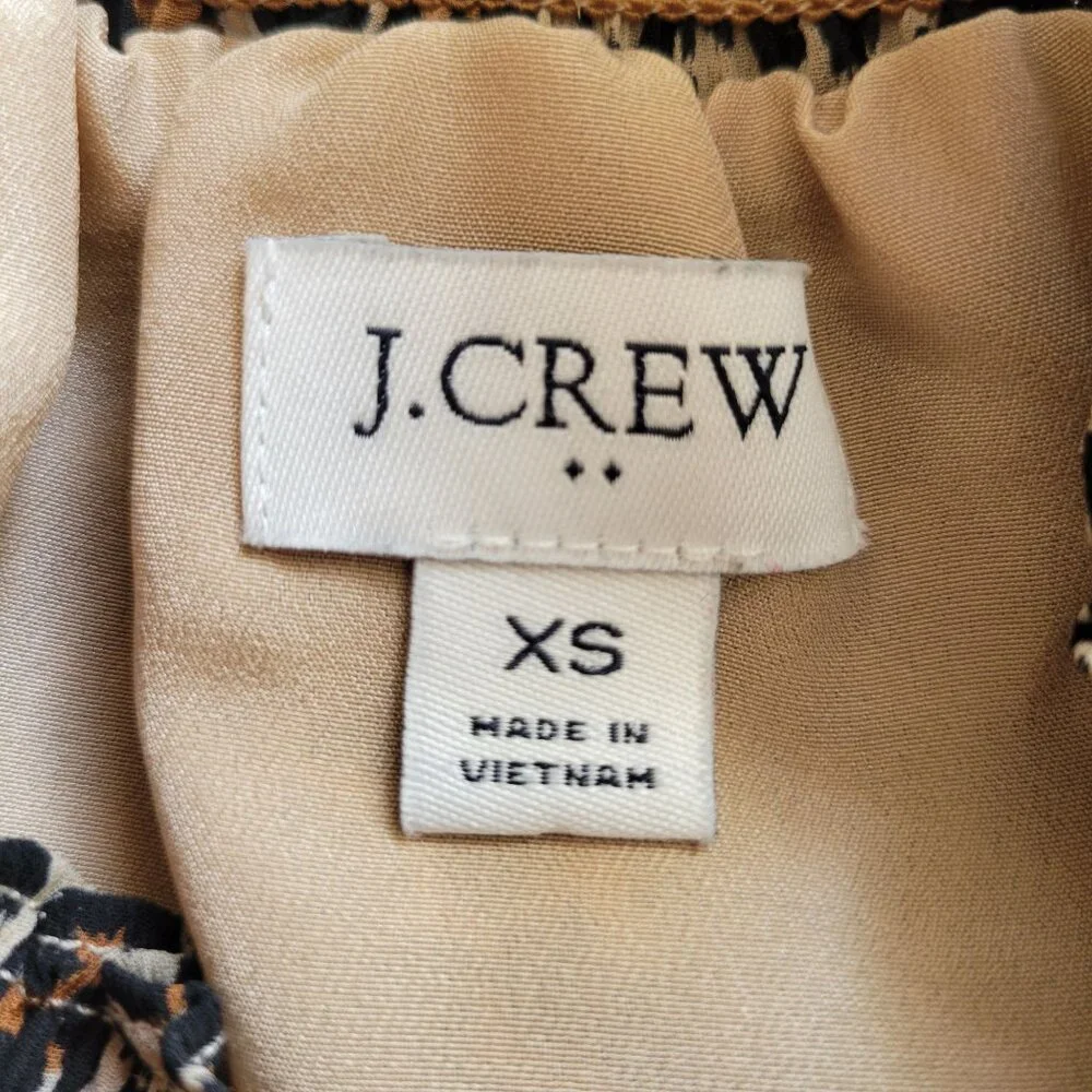 J Crew XS Leopard Print Smocked Long‎ Sleeve Blouse Mock High Neck Modest